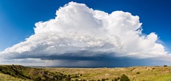 Panoramic view of a cumulonimbus storm cloud from a supercell thunderstorm.
