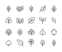 Icon set of leaf. Editable vector pictograms isolated on a white background. Trendy outline symbols for mobile apps and website design. Premium pack of icons in trendy line style.