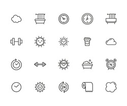 Icon set of morning. Editable vector pictograms isolated on a white background. Trendy outline symbols for mobile apps and website design. Premium pack of icons in trendy line style.