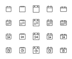 Simple collection of calendar related line icons. Thin line vector set of signs for infographic, logo, app development and website design. Premium symbols isolated on a white background.