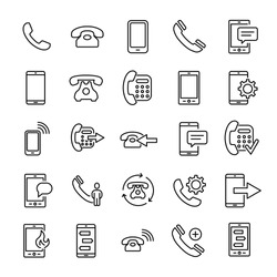 Set of premium phone icons in line style. High quality outline symbol collection of mobile. Modern linear pictogram pack of telephone. Stroke vector illustration on a white background.