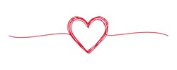 Tangled grungy red heart scribble hand drawn with thin line, divider shape. Isolated on white background. Vector illustration
