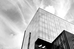  Glass windows of office building. Black and white.