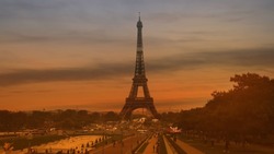 Sunset scene in the Autumn season of Eiffel tower, Paris. France 