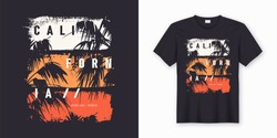 California Ocean side stylish t-shirt and apparel trendy design with palm trees silhouettes, typography, print, vector illustration. Global swatches.