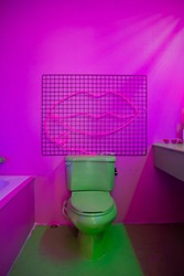 abandoned bathroom on Neon lights concept.