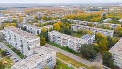 Klimenko street in autumn from a bird's eye view, aerial photography, Novokuznetsk city, Zavodskoy district, Kemerovo region