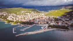 Crikvenica, small coastal town, drone