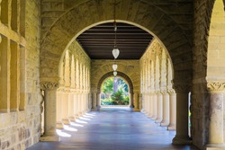 Exterior colonnade hallway, Stanford, California