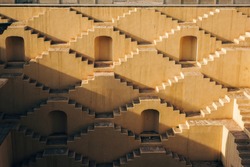 The steps of the Chand Baori Stepwell in Abhaneri, Rajasthan, India 