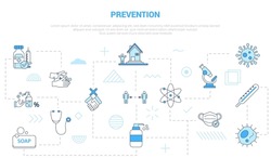 prevention virus spread concept with icon set template banner with modern blue color style