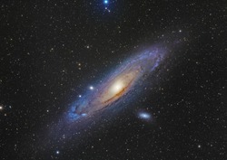 Andromeda Galaxy the largest spiral galaxy closer to us taken through telescope and CCD camera