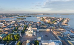Helsinki Cathedral Square. One of the most famous Sightseeing Place in Helsinki. Drone Point of View. Finland.
