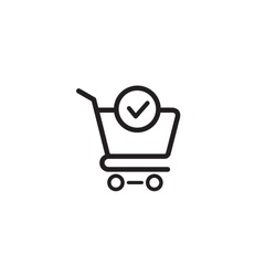 Shopping cart and check mark icon vector completed order, confirm flat sign symbols logo illustration isolated on white background black color. Concept design art for business and online Marketing