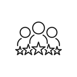 Client or customer five star success line style icon. Consumer quality rating vector illustration. Team service satisfaction review design. Business evaluation. People group teamwork testimonial V1
