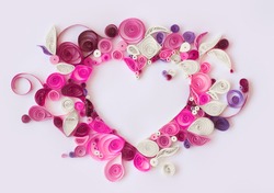 Paper quilling, decorative heart with copy space; valentines background