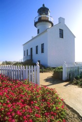 Old Point Loma Lighthouse sits on a bluff over looking the Pacific Ocean in San Diego, California