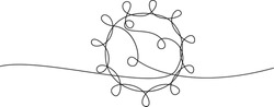COVID-19 continuous line symbol. Concept Coronavirus, virus silhouette, corona virus inscription one single line on a white background, line drawing, vector illustration.