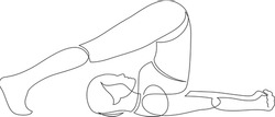 Woman doing yoga plough pose. Continuous line drawing. Linear asana vector illustration.