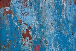 Rust surface. Grunge old rusted blue painted metal texture, rust background. Rough metallic surface with traces of rust. Widescreen grunge background rust steel. Industrial metal texture