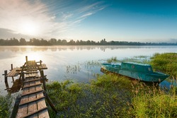 Sunrise over the river.  Volkhov River, Russia