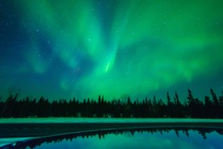 Northern lights ,Aurora borealis, green, purple, blue, stars. North Pole, Iceland, Russia