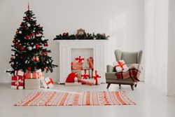 Christmas home interior Christmas tree red gifts new year decor festive background