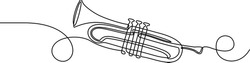 Continuous one line drawing of trumpet music instrument. Vector illustration simplicity design. Music concept. 
