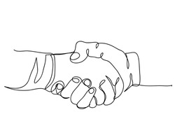 handshake Continuous line art or One Line Drawing of businessmen  concept of friendship. Vector business illustrator