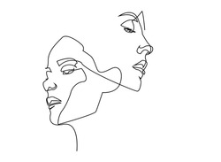 Continuous line, drawing of set faces and hairstyle, fashion concept, woman beauty minimalist, vector illustration for t-shirt, slogan design print graphics style
