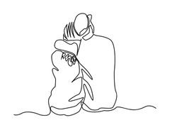 Continuous line, drawing of a couple sitting back to show love.
Simple lines Vector illustrations