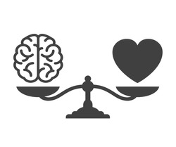Heart and brain on a balance icon. Comparison between reason and feeling – stock vector