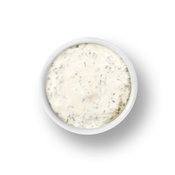 cup of ranch dressing isolated on a white background