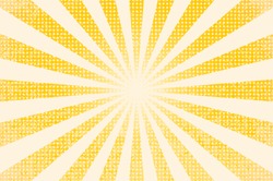 horizontal vector illustration of a grunge background of yellow color. divergent rays. the simulation of old printed materials.