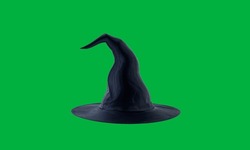 Witch hat, isolated on green screen. Halloween costume hat. Green screen background. Wizard head wear