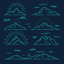 Set of mountains, vector illustration, trendy linear style.