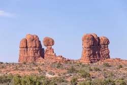 scenic view to balanced rock in Arches national park, USA