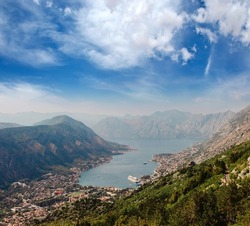 Kotor Bay - Montenegro - nature and architecture background. Kotor bay seen from above. Panoramic view on Kotor bay, Montenegro. Kotor in a beautiful summer day, Montenegro.