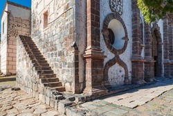 San Ignacio, Mulegé, Baja California Sur, Mexico. An outside stairway at the San Ignacio Mission.
