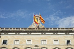 Detail of facade of Autonomous Goverment of Catalonia at Saint James square (plaza Sant Jaume) in Barcelona, Spain.