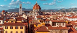 View of old town of Florence with Dome of Florence Duomo or Basilica di Santa Maria del Fiore cathedral, Tuscany, Italy. Travel destination