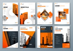 Cover design set. Orange Corporate business template for brochure, report, catalog, magazine, book, booklet. Layout with modern elements and abstract background. Creative vector concept