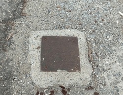 image of old rusted metal manhole cover in the garden