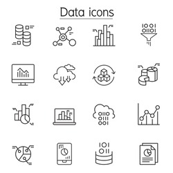 Data, graph, chart, diagram icon set in thin line style