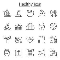 Fitness & health icon set in thin line stlye