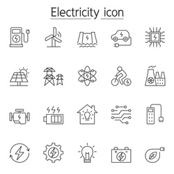 Electricity icons set in thin line style