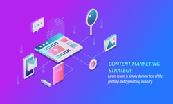 Isometric style design - Content marketing strategy, Digital marketing, Content sharing flat vector banner
