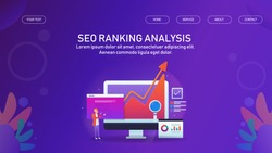 Seo ranking, SEO growth, Digital marketing growth analysis, flat design vector conceptual banner with icons