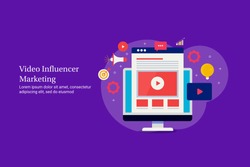 Video influencer, Influencer marketing, Social media content - vector illustration with icons and texts