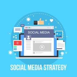 Social media, marketing strategy, digital vector concept with icons and symbols